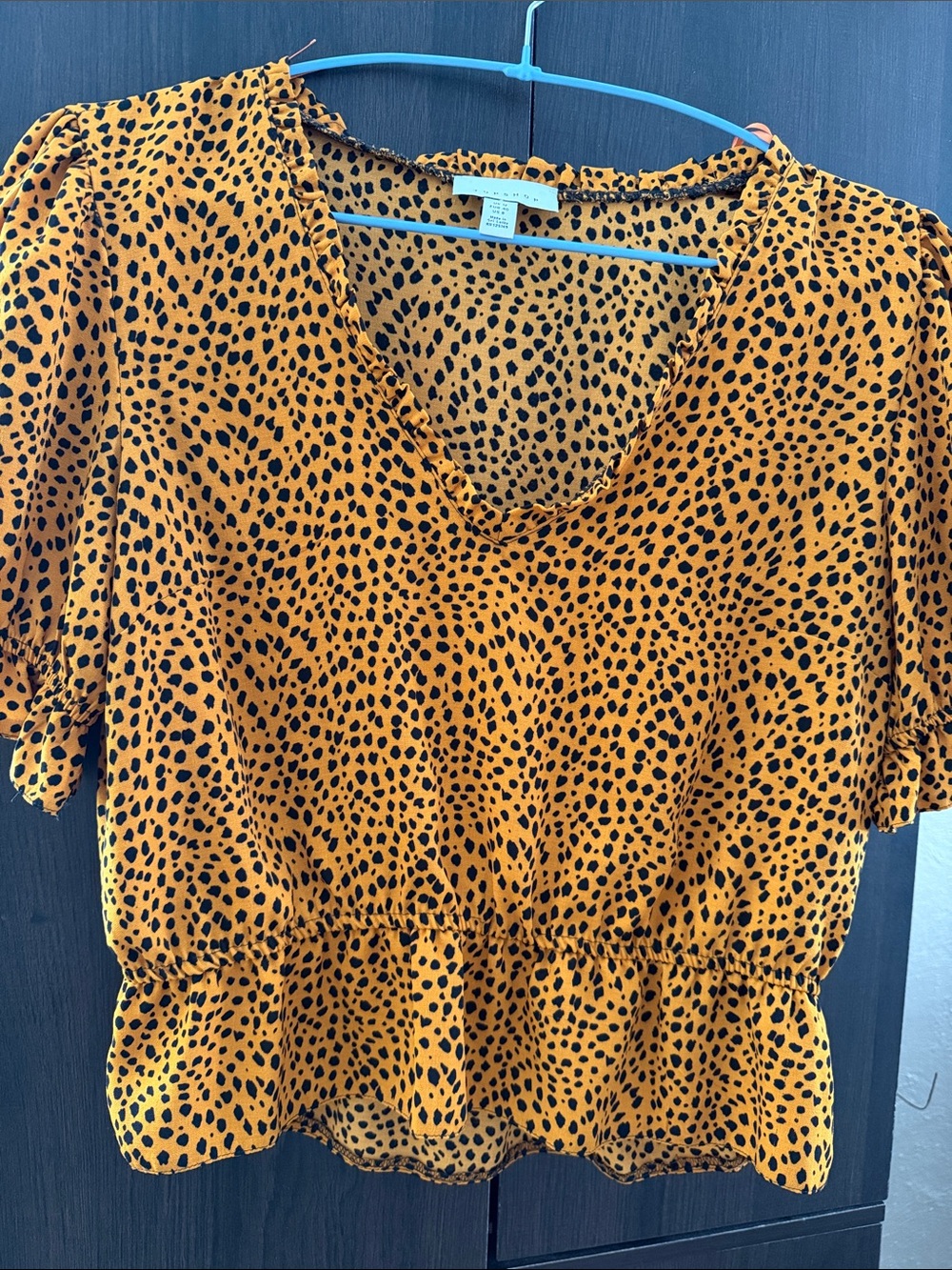 Topshop Mustard Leopard Print Peplum Blouse